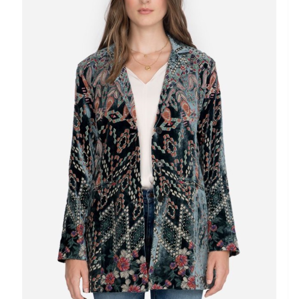 Johnny Was Marami Silk & Velvet Burnout Blazer